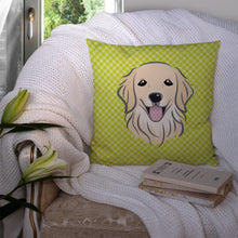 Load image into Gallery viewer, Checkerboard Lime Green Golden Retriever Canvas Throw Pillow - 14x14 Decorative Pillow – Art for Your Home &amp; Patio BB1267PW1414