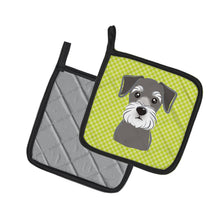 Load image into Gallery viewer, Checkerboard Lime Green Schnauzer Pot Holders - Set of 2 - Heat-Resistant Kitchen Essentials BB1268PTHD