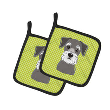 Load image into Gallery viewer, Checkerboard Lime Green Schnauzer Pot Holders - Set of 2 - Heat-Resistant Kitchen Essentials BB1268PTHD