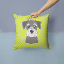 Load image into Gallery viewer, Checkerboard Lime Green Schnauzer Canvas Throw Pillow - 14x14 Decorative Pillow – Art for Your Home &amp; Patio BB1268PW1414