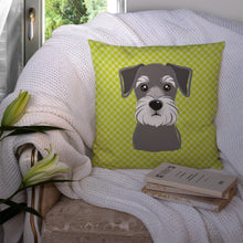 Load image into Gallery viewer, Checkerboard Lime Green Schnauzer Canvas Throw Pillow - 14x14 Decorative Pillow – Art for Your Home &amp; Patio BB1268PW1414