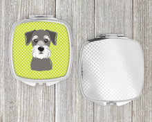 Load image into Gallery viewer, Checkerboard Lime Green Schnauzer Compact Mirror – Stylish Purse Mirror with Artistic Covers BB1268SCM