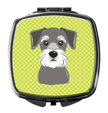 Load image into Gallery viewer, Checkerboard Lime Green Schnauzer Compact Mirror – Stylish Purse Mirror with Artistic Covers BB1268SCM