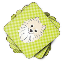 Load image into Gallery viewer, Checkerboard Lime Green Pomeranian Coasters - Set of 4 Lightweight Foam, Absorbent Drink Coasters BB1269FC