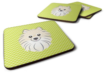 Load image into Gallery viewer, Checkerboard Lime Green Pomeranian Coasters - Set of 4 Lightweight Foam, Absorbent Drink Coasters BB1269FC