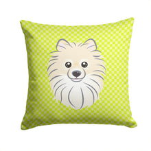 Load image into Gallery viewer, Checkerboard Lime Green Pomeranian Canvas Throw Pillow - 14x14 Decorative Pillow – Art for Your Home &amp; Patio BB1269PW1414