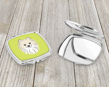 Load image into Gallery viewer, Checkerboard Lime Green Pomeranian Compact Mirror – Stylish Purse Mirror with Artistic Covers BB1269SCM