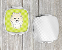 Load image into Gallery viewer, Checkerboard Lime Green Pomeranian Compact Mirror – Stylish Purse Mirror with Artistic Covers BB1269SCM