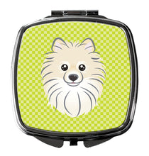 Load image into Gallery viewer, Checkerboard Lime Green Pomeranian Compact Mirror – Stylish Purse Mirror with Artistic Covers BB1269SCM