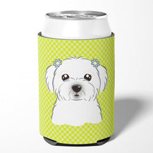Load image into Gallery viewer, Checkerboard Lime Green Maltese Can or Bottle Hugger BB1270CC