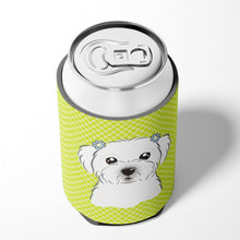 Load image into Gallery viewer, Checkerboard Lime Green Maltese Can or Bottle Hugger BB1270CC