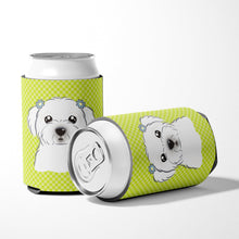 Load image into Gallery viewer, Checkerboard Lime Green Maltese Can or Bottle Hugger BB1270CC