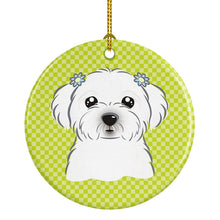Load image into Gallery viewer, Checkerboard Lime Green Maltese Ceramic Ornament BB1270CO1