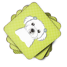 Load image into Gallery viewer, Checkerboard Lime Green Maltese Coasters - Set of 4 Lightweight Foam, Absorbent Drink Coasters BB1270FC