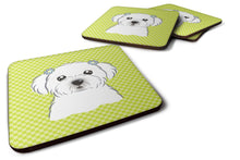 Load image into Gallery viewer, Checkerboard Lime Green Maltese Coasters - Set of 4 Lightweight Foam, Absorbent Drink Coasters BB1270FC