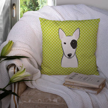 Load image into Gallery viewer, Checkerboard Lime Green Bull Terrier Canvas Throw Pillow - 14x14 Decorative Pillow – Art for Your Home &amp; Patio BB1271PW1414