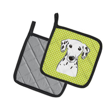 Load image into Gallery viewer, Checkerboard Lime Green Dalmatian Pot Holders - Set of 2 - Heat-Resistant Kitchen Essentials BB1272PTHD