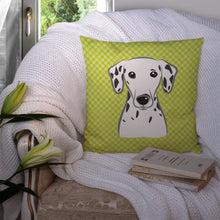 Load image into Gallery viewer, Checkerboard Lime Green Dalmatian Canvas Throw Pillow - 14x14 Decorative Pillow – Art for Your Home &amp; Patio BB1272PW1414