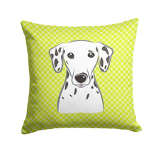 Load image into Gallery viewer, Checkerboard Lime Green Dalmatian Canvas Throw Pillow - 14x14 Decorative Pillow – Art for Your Home &amp; Patio BB1272PW1414