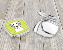 Load image into Gallery viewer, Checkerboard Lime Green Dalmatian Compact Mirror – Stylish Purse Mirror with Artistic Covers BB1272SCM