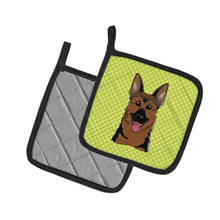 Load image into Gallery viewer, Checkerboard Lime Green German Shepherd Pot Holders - Set of 2 - Heat-Resistant Kitchen Essentials BB1273PTHD