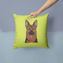 Load image into Gallery viewer, Checkerboard Lime Green German Shepherd Canvas Throw Pillow - 14x14 Decorative Pillow – Art for Your Home &amp; Patio BB1273PW1414