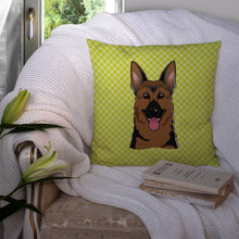 Load image into Gallery viewer, Checkerboard Lime Green German Shepherd Canvas Throw Pillow - 14x14 Decorative Pillow – Art for Your Home &amp; Patio BB1273PW1414