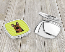 Load image into Gallery viewer, Checkerboard Lime Green German Shepherd Compact Mirror – Stylish Purse Mirror with Artistic Covers BB1273SCM