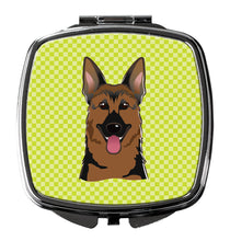 Load image into Gallery viewer, Checkerboard Lime Green German Shepherd Compact Mirror – Stylish Purse Mirror with Artistic Covers BB1273SCM