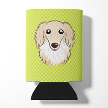Load image into Gallery viewer, Checkerboard Lime Green Longhair Creme Dachshund Can or Bottle Hugger BB1274CC