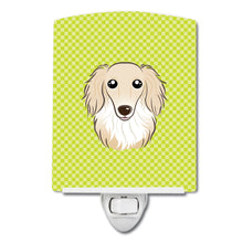 Load image into Gallery viewer, Checkerboard Lime Green Longhair Creme Dachshund Ceramic Night Light BB1274CNL