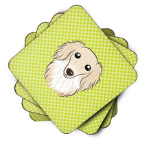 Load image into Gallery viewer, Checkerboard Lime Green Longhair Creme Dachshund Coasters - Set of 4 Lightweight Foam, Absorbent Drink Coasters BB1274FC