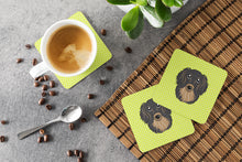 Load image into Gallery viewer, Checkerboard Lime Green Longhair Black and Tan Dachshund Coasters - Set of 4 Lightweight Foam, Absorbent Drink Coasters BB1275FC