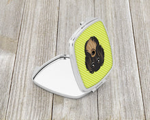 Load image into Gallery viewer, Checkerboard Lime Green Longhair Black and Tan Dachshund Compact Mirror – Stylish Purse Mirror with Artistic Covers BB1275SCM