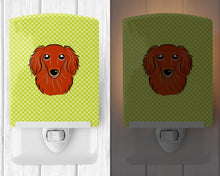 Load image into Gallery viewer, Checkerboard Lime Green Longhair Red Dachshund Ceramic Night Light BB1276CNL
