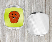 Load image into Gallery viewer, Checkerboard Lime Green Longhair Red Dachshund Compact Mirror – Stylish Purse Mirror with Artistic Covers BB1276SCM