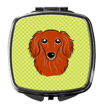 Load image into Gallery viewer, Checkerboard Lime Green Longhair Red Dachshund Compact Mirror – Stylish Purse Mirror with Artistic Covers BB1276SCM