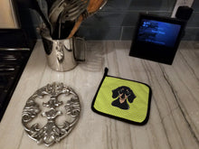 Load image into Gallery viewer, Checkerboard Lime Green Smooth Black and Tan Dachshund Pot Holders - Set of 2 - Heat-Resistant Kitchen Essentials BB1277PTHD