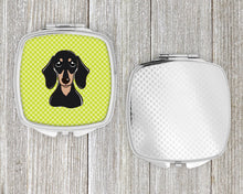 Load image into Gallery viewer, Checkerboard Lime Green Smooth Black and Tan Dachshund Compact Mirror – Stylish Purse Mirror with Artistic Covers BB1277SCM