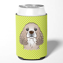 Load image into Gallery viewer, Checkerboard Lime Green Cocker Spaniel Can or Bottle Hugger BB1278CC