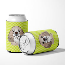Load image into Gallery viewer, Checkerboard Lime Green Cocker Spaniel Can or Bottle Hugger BB1278CC