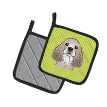Load image into Gallery viewer, Checkerboard Lime Green Cocker Spaniel Pot Holders - Set of 2 - Heat-Resistant Kitchen Essentials BB1278PTHD
