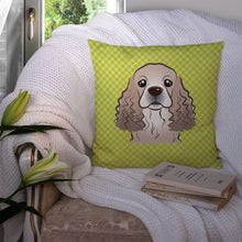 Load image into Gallery viewer, Checkerboard Lime Green Cocker Spaniel Canvas Throw Pillow - 14x14 Decorative Pillow – Art for Your Home &amp; Patio BB1278PW1414