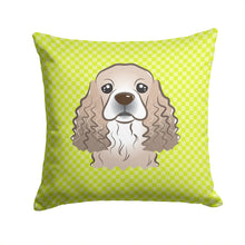 Load image into Gallery viewer, Checkerboard Lime Green Cocker Spaniel Canvas Throw Pillow - 14x14 Decorative Pillow – Art for Your Home &amp; Patio BB1278PW1414