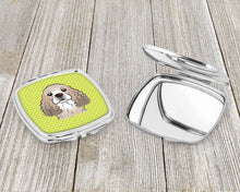 Load image into Gallery viewer, Checkerboard Lime Green Cocker Spaniel Compact Mirror – Stylish Purse Mirror with Artistic Covers BB1278SCM