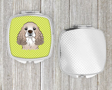 Load image into Gallery viewer, Checkerboard Lime Green Cocker Spaniel Compact Mirror – Stylish Purse Mirror with Artistic Covers BB1278SCM