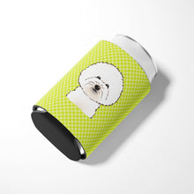 Load image into Gallery viewer, Checkerboard Lime Green Bichon Frise Can or Bottle Hugger BB1279CC