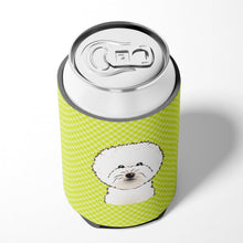 Load image into Gallery viewer, Checkerboard Lime Green Bichon Frise Can or Bottle Hugger BB1279CC