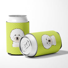 Load image into Gallery viewer, Checkerboard Lime Green Bichon Frise Can or Bottle Hugger BB1279CC