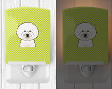 Load image into Gallery viewer, Checkerboard Lime Green Bichon Frise Ceramic Night Light BB1279CNL